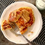 Peanut Butter Buttermilk Pancakes by SimplyGloria.com Super moist and fluffy!