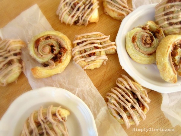 Pastry Cinna-Swirls by SimplyGloria.com  Made with puff pastry you can find in the freezer section.  Easy!