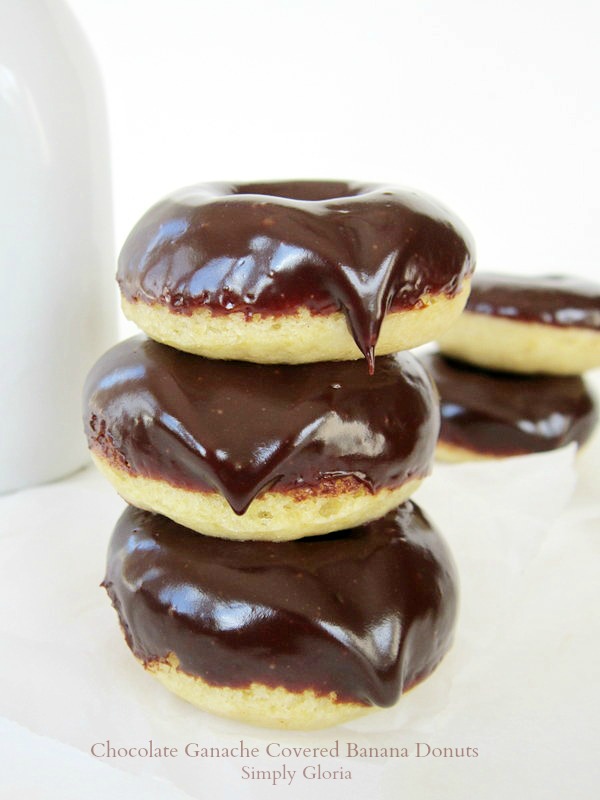 Banana Donuts Covered with Chocolate Ganache - SimplyGloria.com