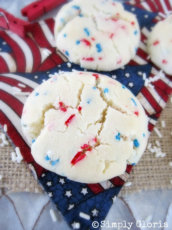 July 4th Sprinkle Cookies - Made with a cake mix!