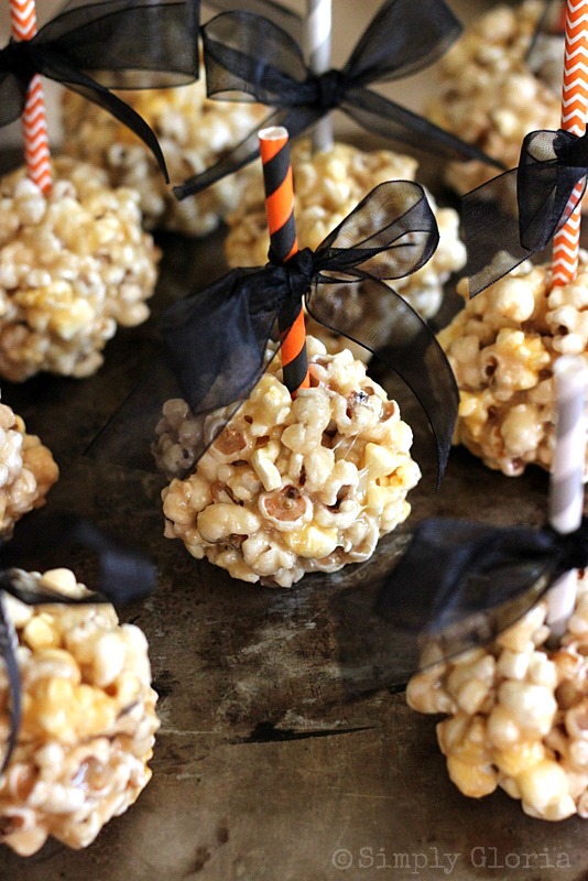 Caramel Marshmallow Popcorn Balls @ SimplyGloria.com Super soft, ooey and gooey delicious!