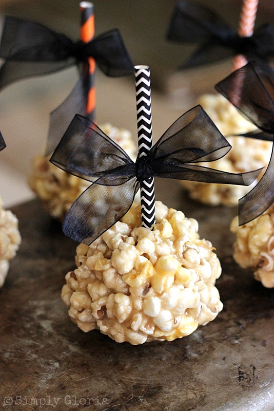 Caramel Marshmallow Popcorn Balls SimplyGloria.com Super soft, ooey and gooey delicious!