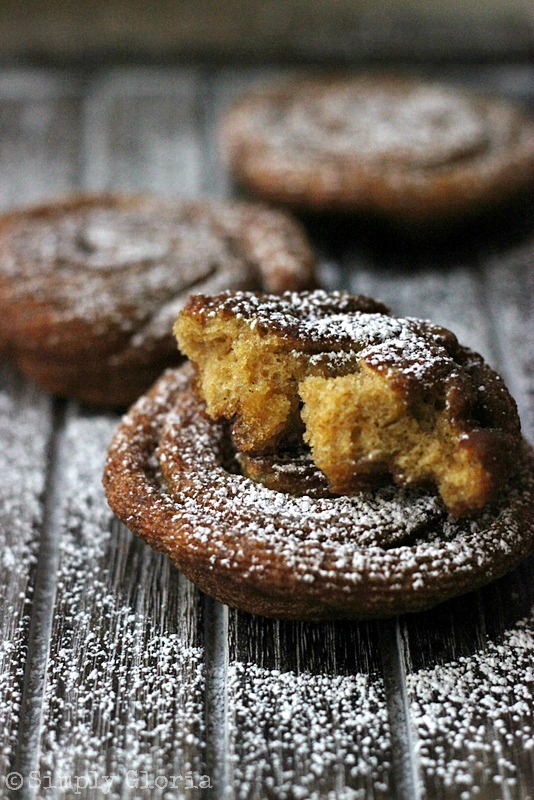 Mini Pumpkin Funnel Cakes by SimplyGloria.com Crispy on the outside and super moist on the inside!