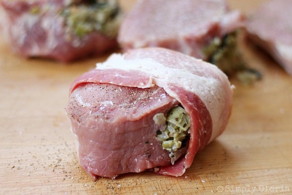 Bacon Wrapped Stuffed Pork Chops from SimplyGloria.com Ingredients11