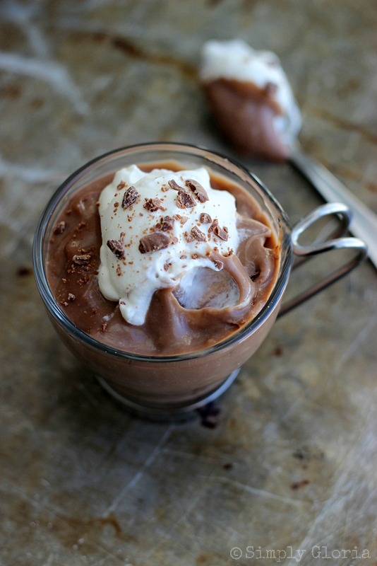 Hot Cocoa Pudding with Homemade Whipped Cream Topping #chocolate
