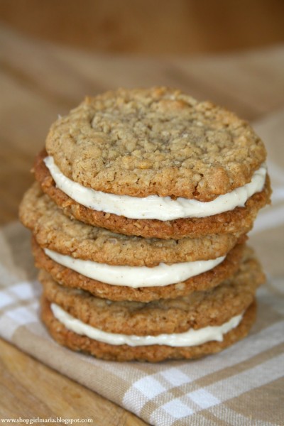 Oatmeal Cookie Sandwiches with Cinnamon Cream Cheese Filling by Shop Girl