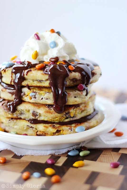 Sunbursts Pancakes with Chocolate Ganache by SimplyGloria.com #chocolate