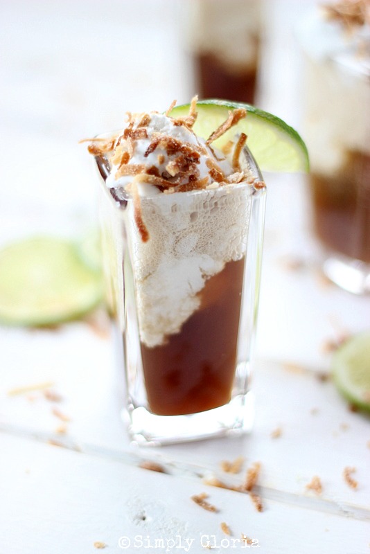 dr pepper floats with ice cream and a lime 