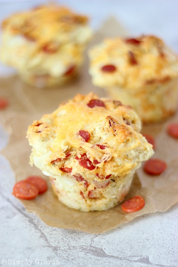 Pizza Muffins made from scratch with SimplyGloria.com #cheese #pizza