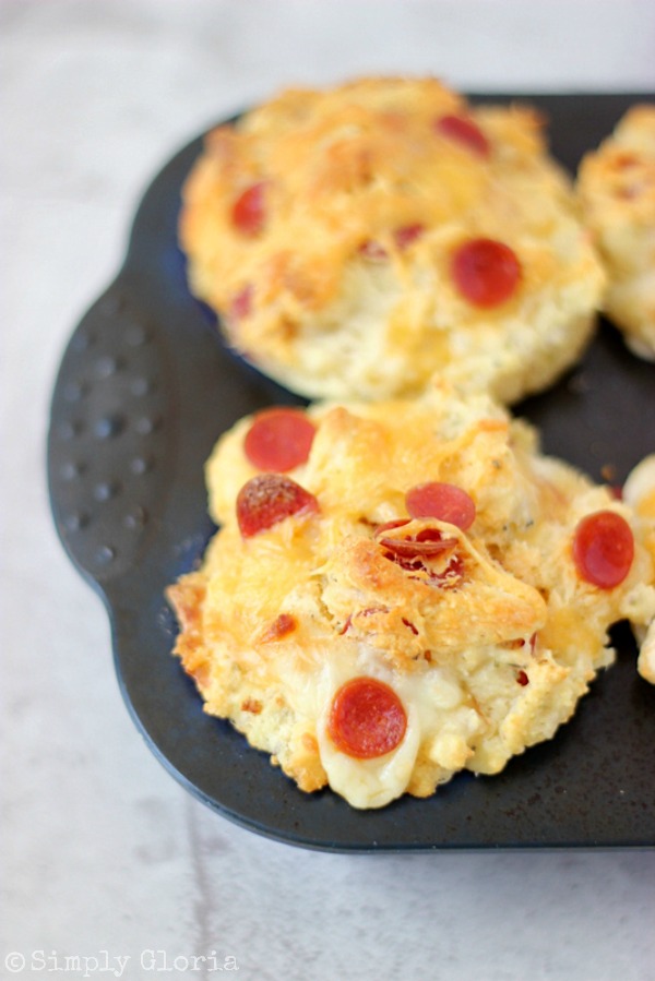 Pizza Muffins made from scratch with SimplyGloria.com #pepperoni