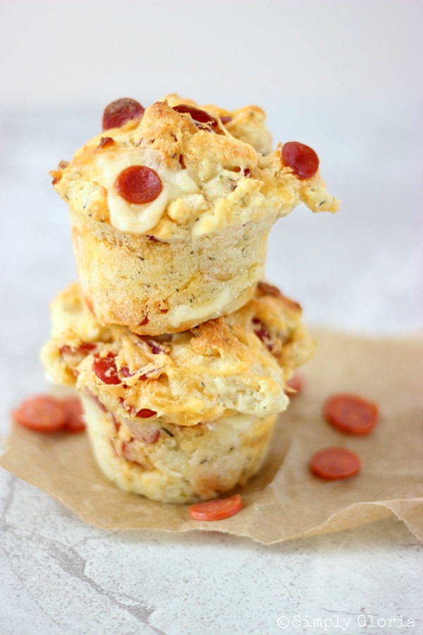 Pizza Muffins made from scratch with SimplyGloria.com #pizza #cheese
