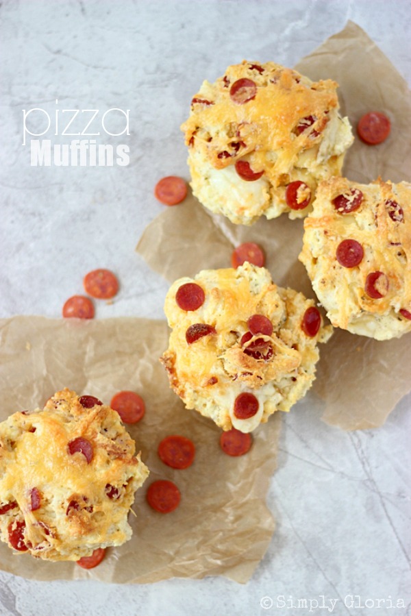 Pizza Muffins made from scratch with SimplyGloria.com #pizza #pepperoni