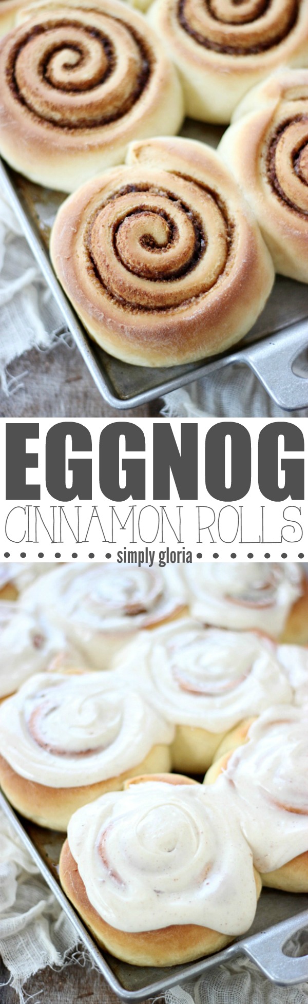 Eggnog Cinnamon Rolls with Eggnog Cream Cheese Frosting by SimplyGloria.com #cinnamonrolls #breakfast #Christmas
