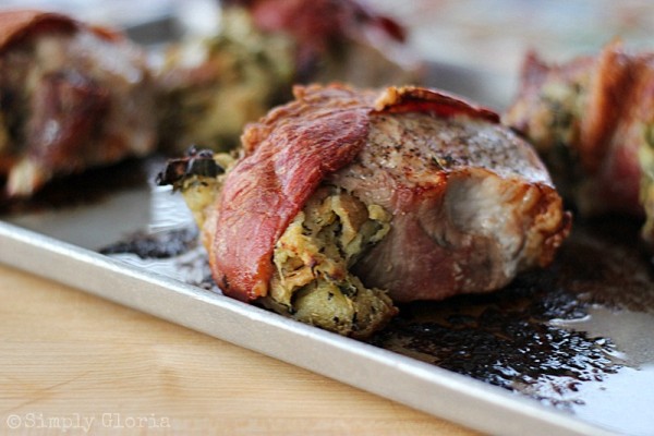 Bacon Wrapped Stuffed Pork Chops from SimplyGloria.com Ingredients16