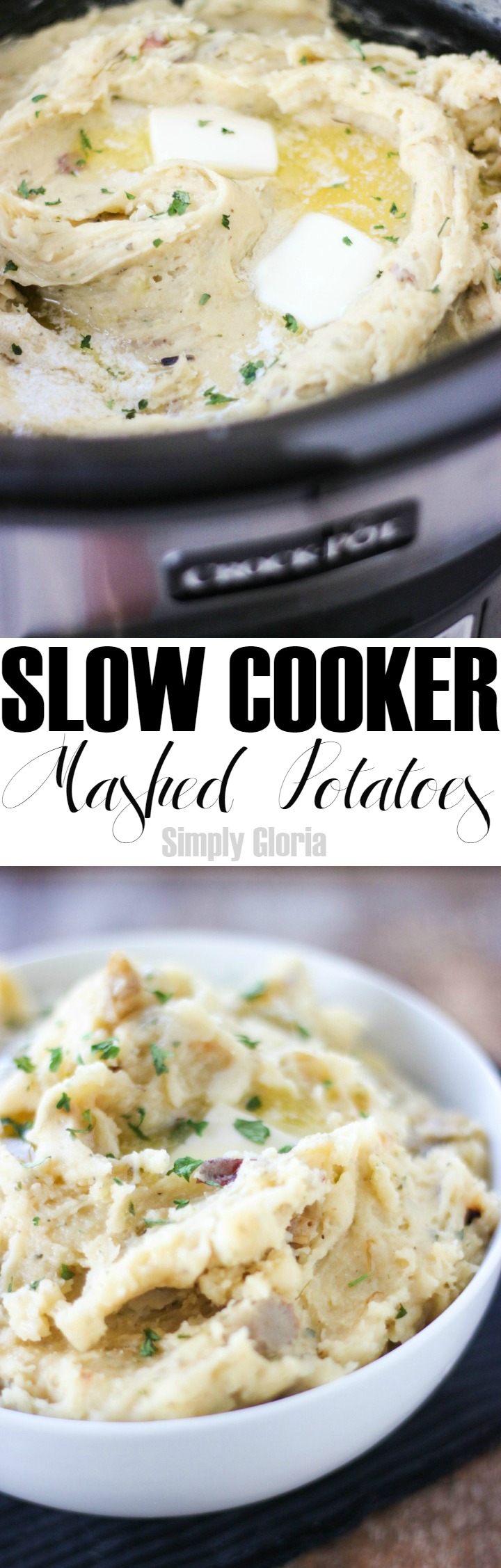 Slow Cooker Garlic Buttermilk Mashed Potatoes with SimplyGloria.com #CrockPot #Dinner