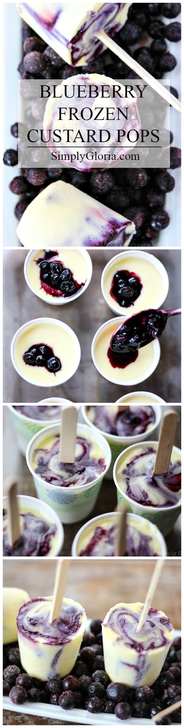 Easy to make Blueberry Frozen Custard Pops via SimplyGloria.com #popsicles